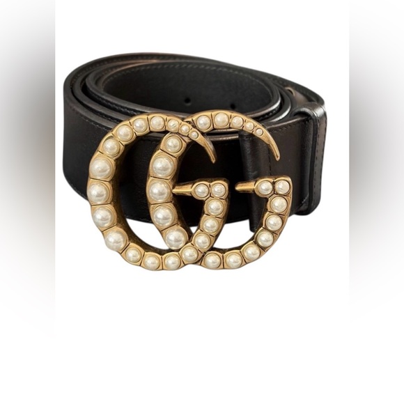 Gucci Accessories - 🚩Gucci Black Belt with Gold Pearl Buckle